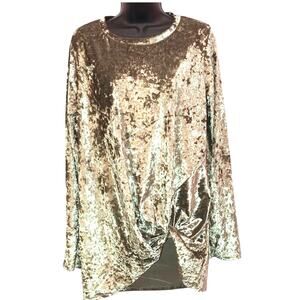 Bellamie Crushed Velvet Twist Front Tunic Top Green Large NWOT